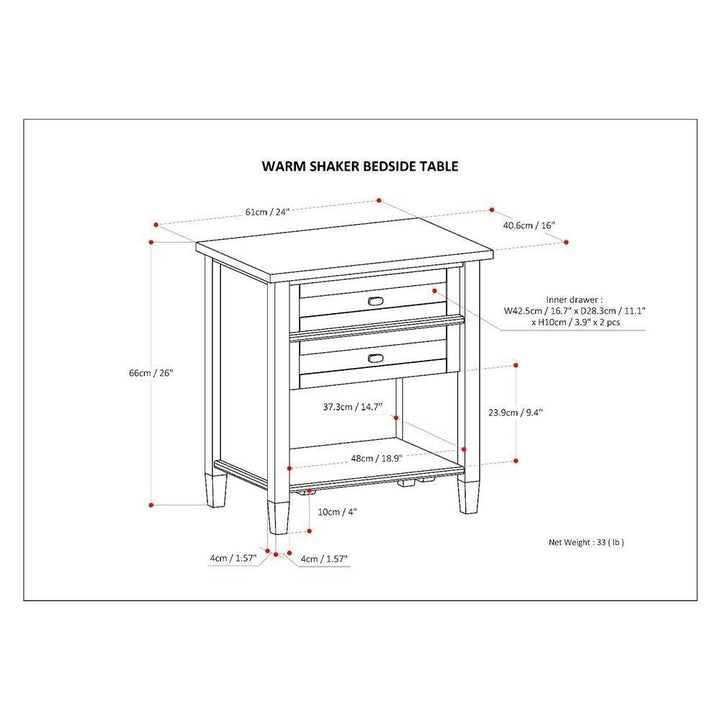 Warm Shaker Night Stand Solid Wood 2 Drawer Bedside Table Rustic Design 16x24 Image 11