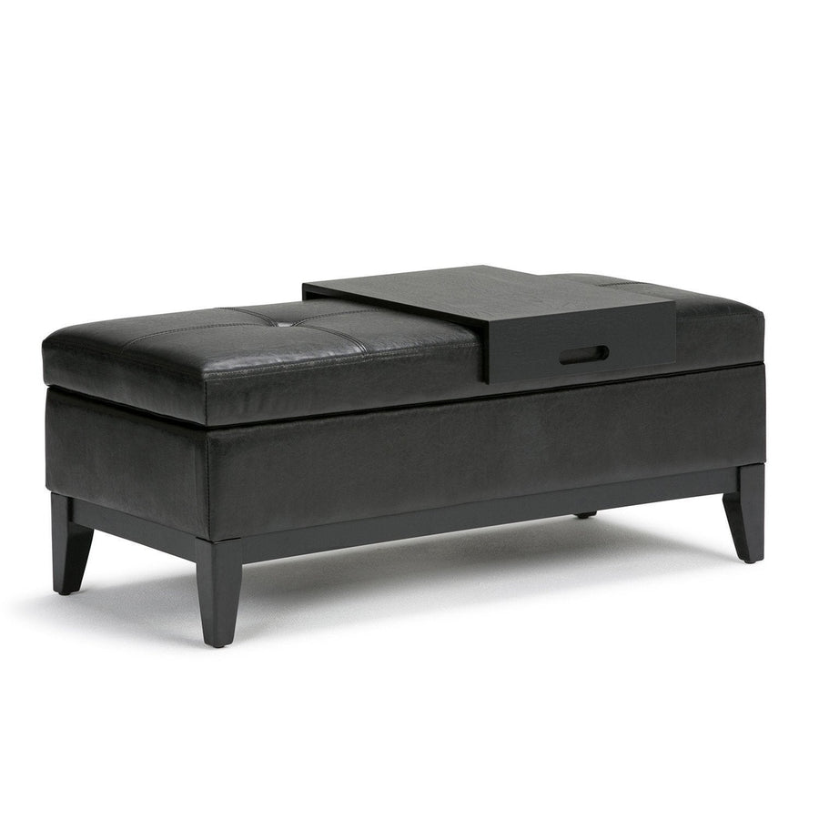 Oregon Storage Ottoman Bench with Tray in Vegan Leather Image 1