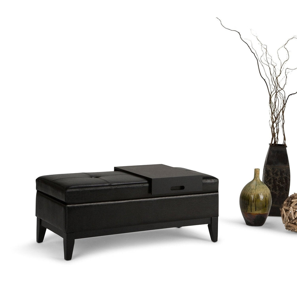 Oregon Storage Ottoman Bench with Tray in Vegan Leather Image 2