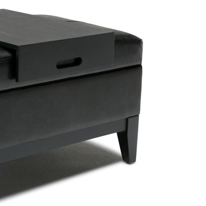Oregon Storage Ottoman Bench with Tray in Vegan Leather Image 11