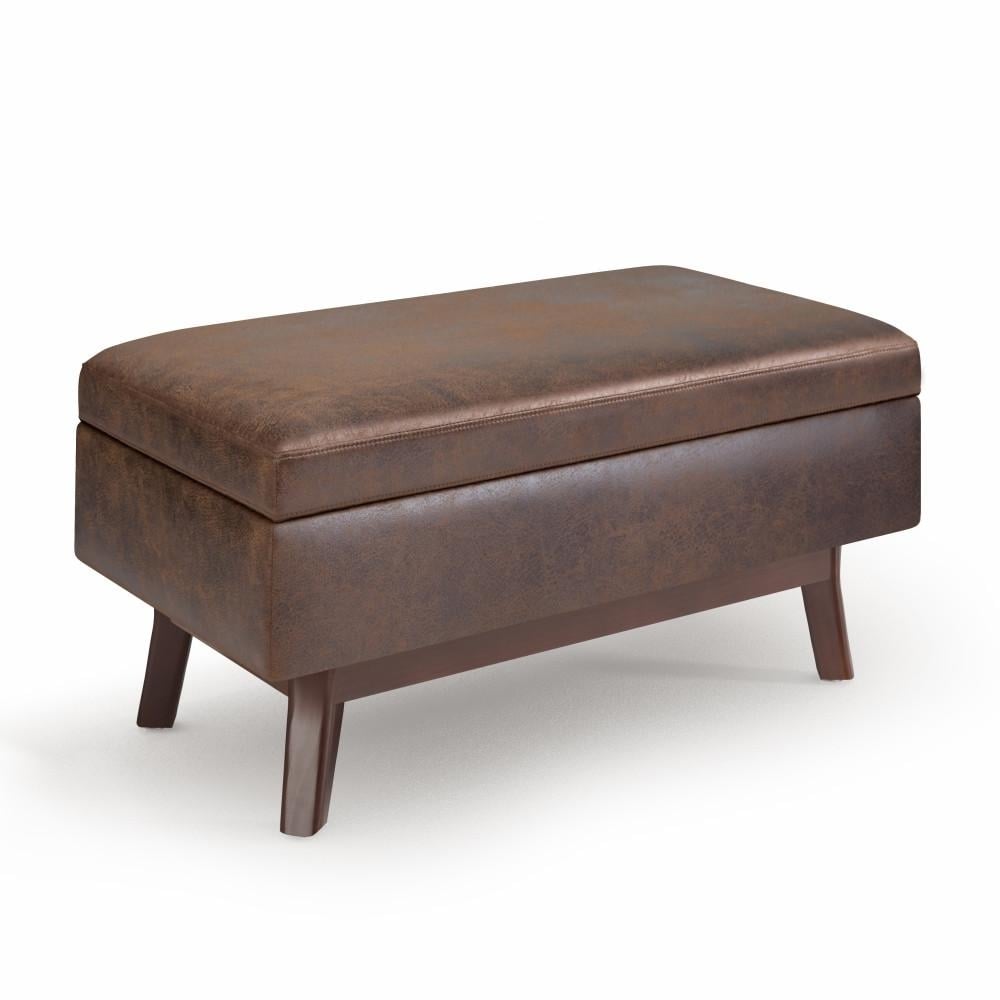 Owen Small Rectangular Storage Ottoman in Distressed Vegan Leather Image 1