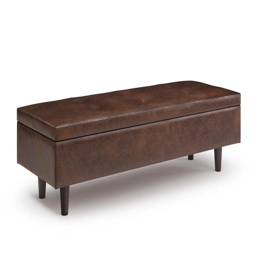 Shay Mid Century Rectangular Storage Ottoman Distressed Chestnut Brown 48x18x18.5 Image 1