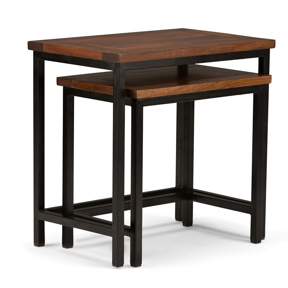 Skyler 2 Pc Nesting Side Table Set Mango Wood Black Metal Modern Industrial Image 1