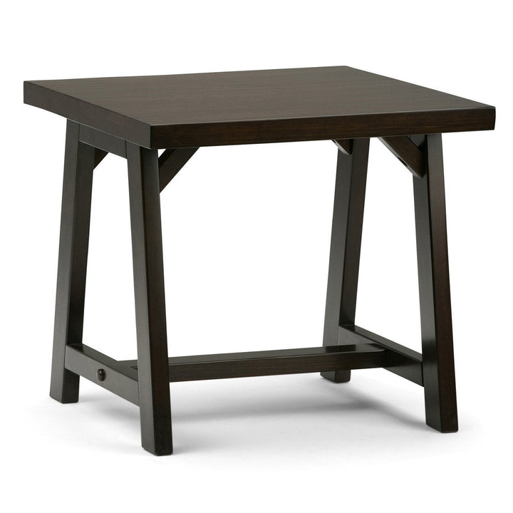 Simpli Home Sawhorse End Table Solid Wood 22x22 Industrial Design Retro Style Image 1