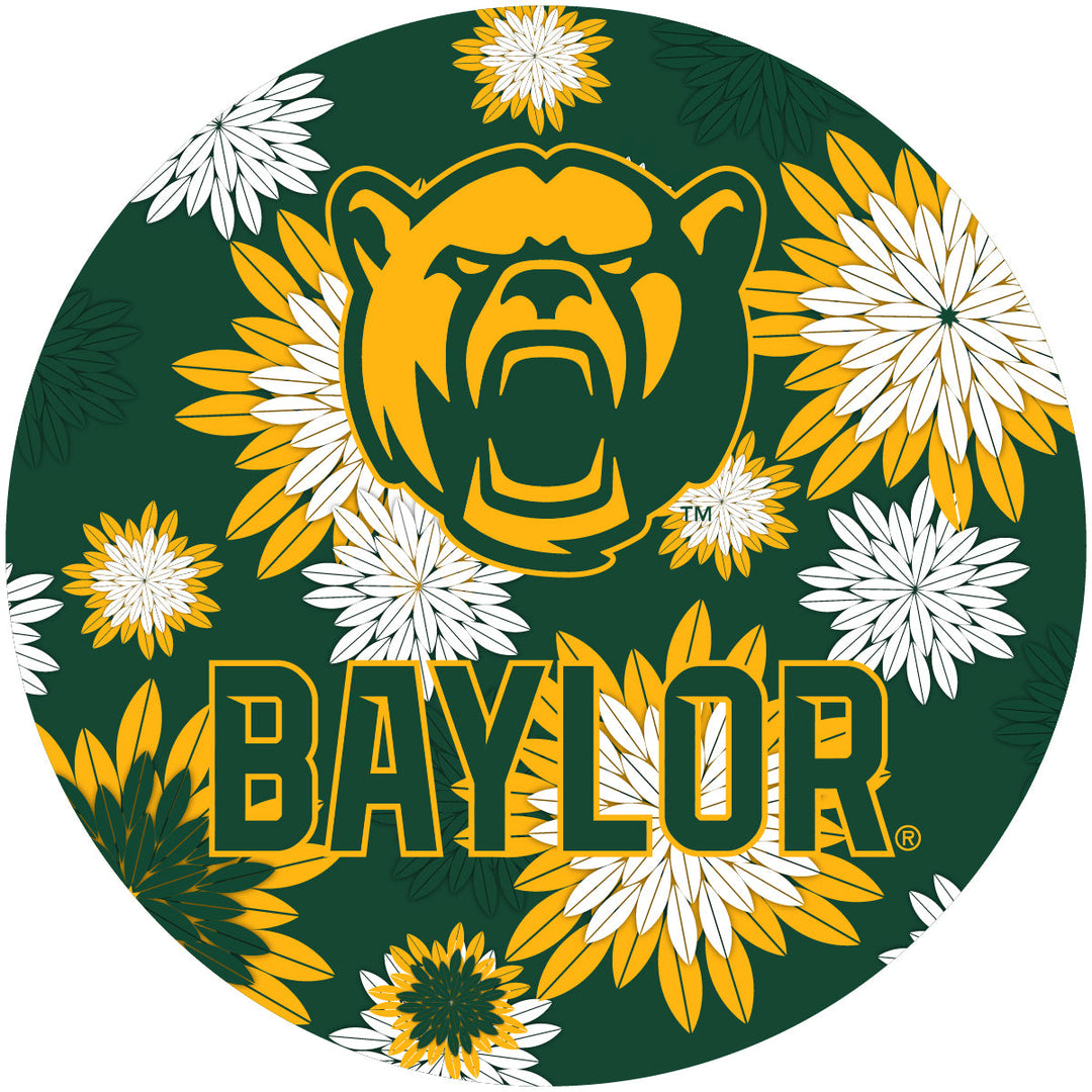 Baylor Bears Round 4-Inch NCAA Floral Love Vinyl Sticker - Blossoming School Spirit Decal Image 1