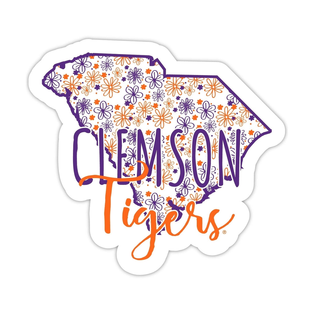 Clemson Tigers 2-Inch on one of its sides Floral Design NCAA Floral Love Vinyl Sticker - Blossoming School Spirit Decal Image 1