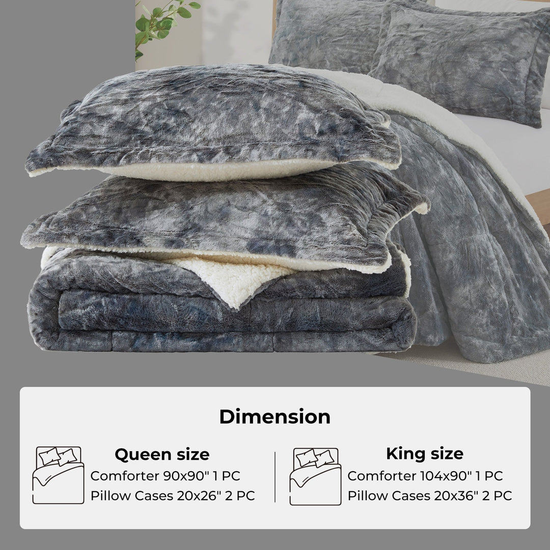 3 Piece Reversible Sherpa Velvet Comforter Set Queen King Size Soft Bedding Image 1