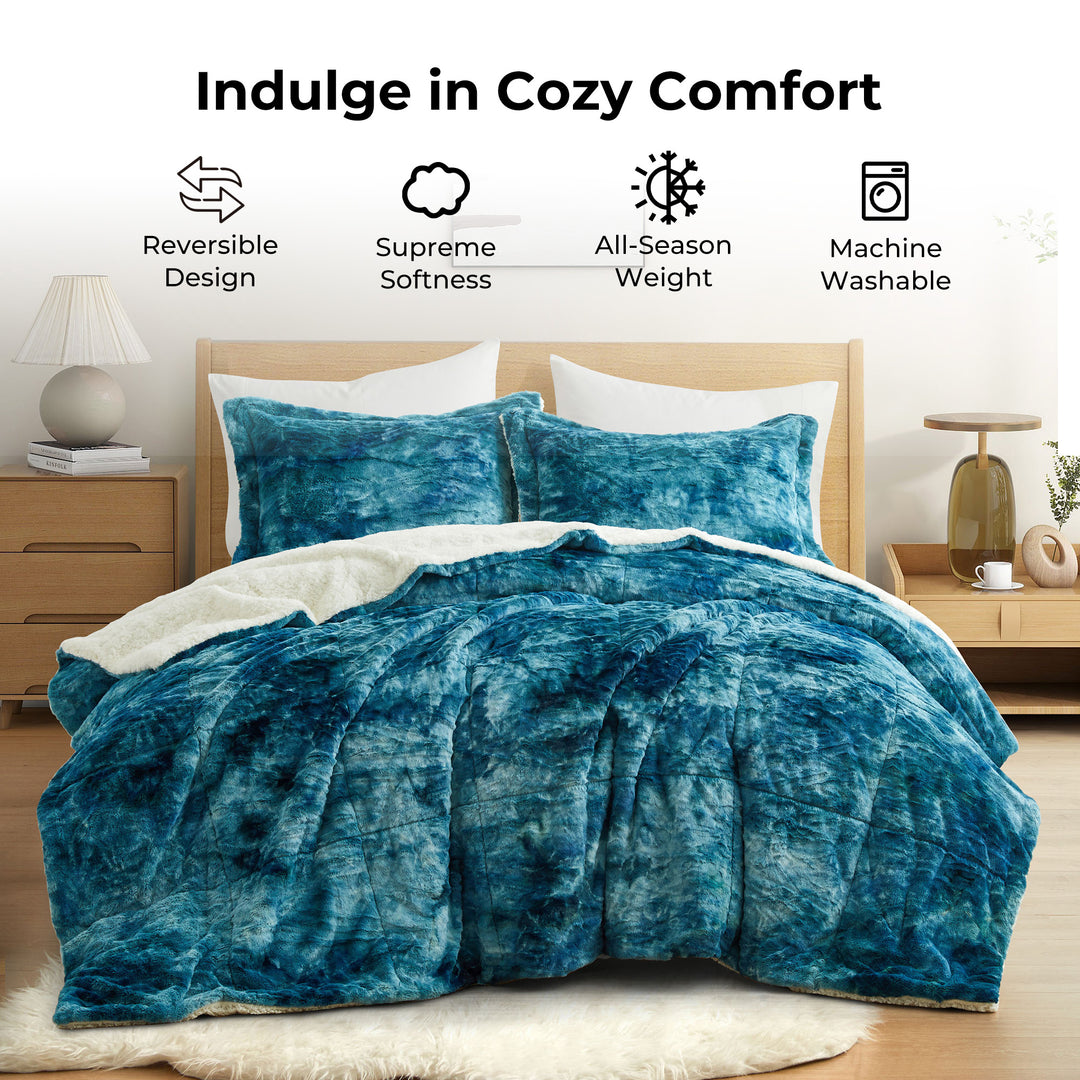 3 Piece All Season Comforter Set with Shams Reversible Faux Shearling-Down Alternative Comforter Set Image 8
