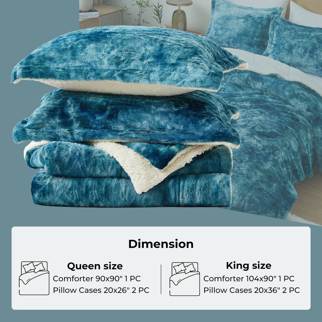 3 Piece Reversible Sherpa Velvet Comforter Set Queen King Size Soft Bedding Image 1