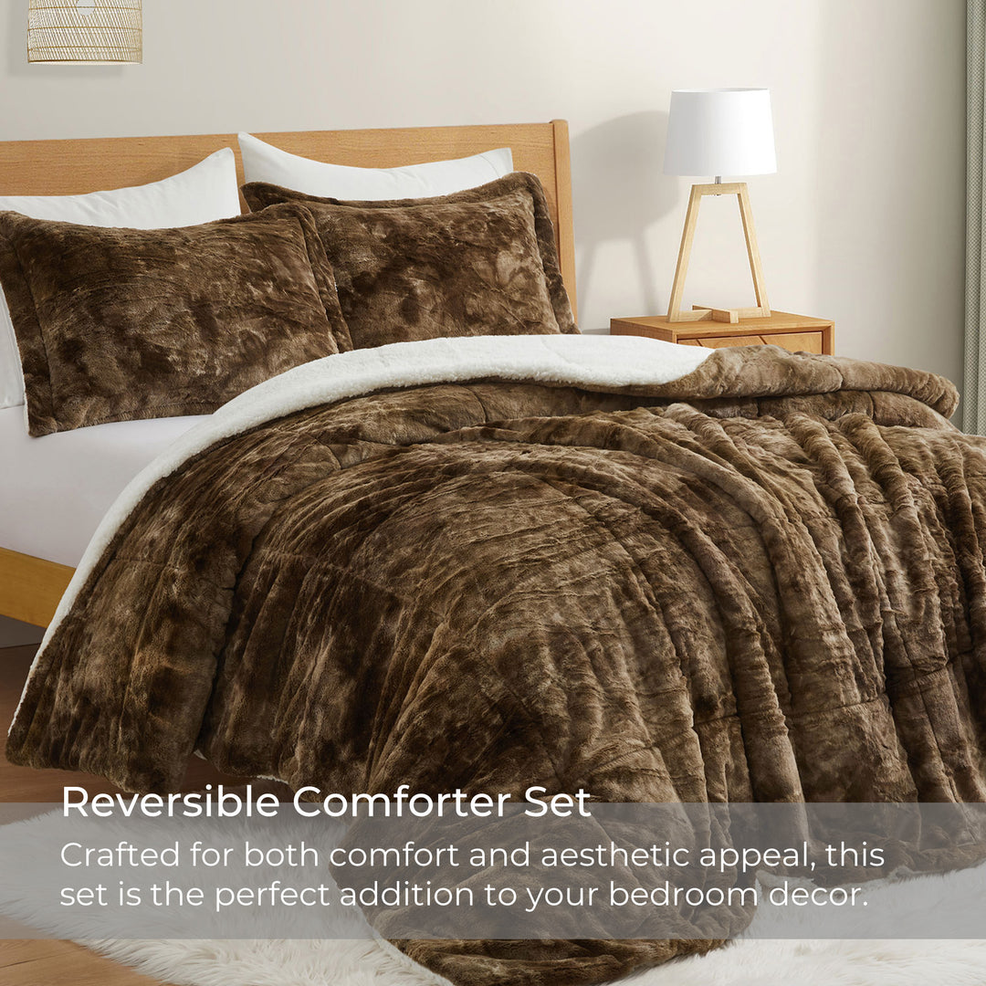 3 Piece All Season Comforter Set with Shams Reversible Faux Shearling-Down Alternative Comforter Set Image 10
