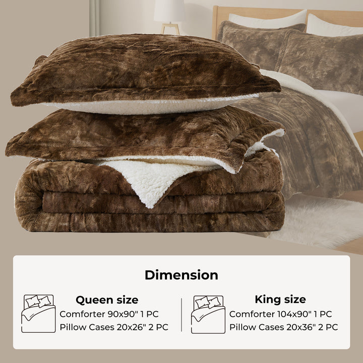 3 Piece All Season Comforter Set with Shams Reversible Faux Shearling-Down Alternative Comforter Set Image 11
