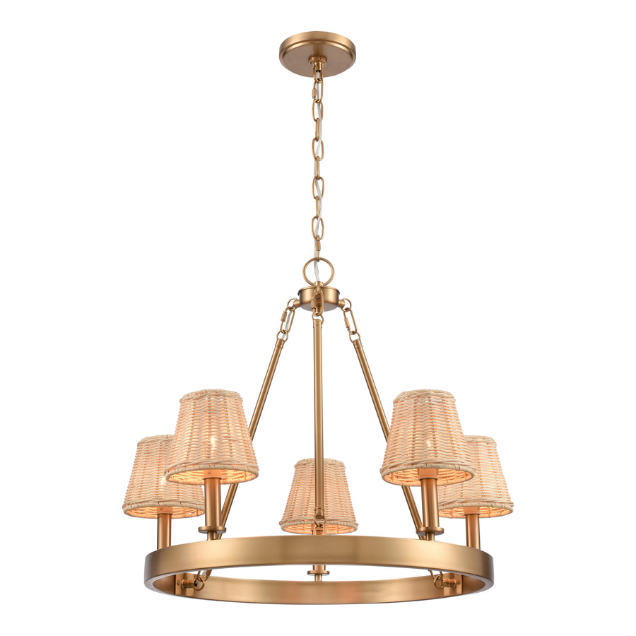 Rydell 24.5 Wide 5-Light Chandelier - Brushed Gold and Rattan Image 1