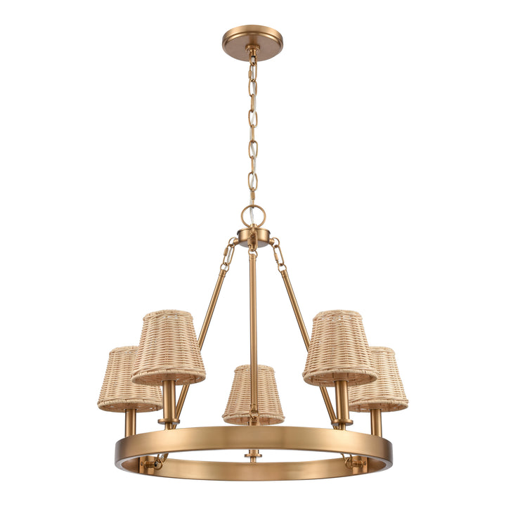 Rydell 24.5 Wide 5-Light Chandelier - Brushed Gold and Rattan Image 2