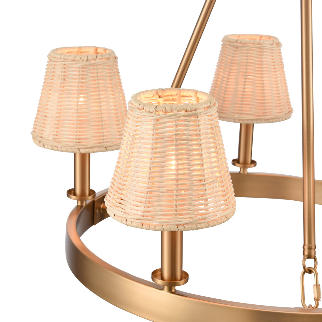 Rydell 24.5 Wide 5-Light Chandelier - Brushed Gold and Rattan Image 4