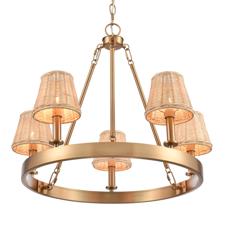 Rydell 24.5 Wide 5-Light Chandelier - Brushed Gold and Rattan Image 6