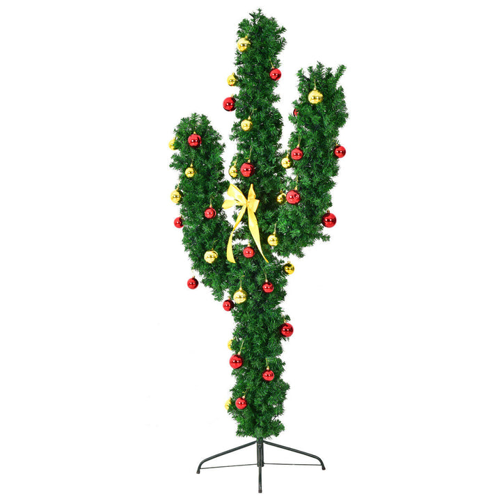 6Ft Pre-Lit Cactus Christmas Tree LED Lights Ball Ornaments Image 7