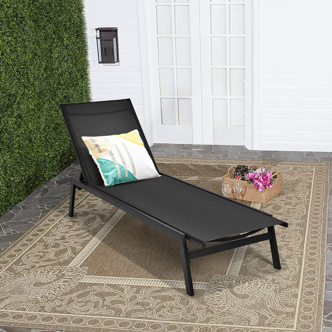 Costway Patio Lounge Chair Chaise Recliner Back Adjustable Garden Deck Brown\Black Image 1