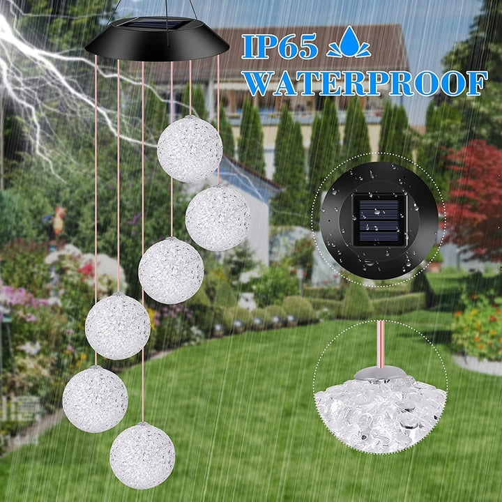 Solar Powered Wind Chime with Color Changing Crystal Balls LED Lights Image 8