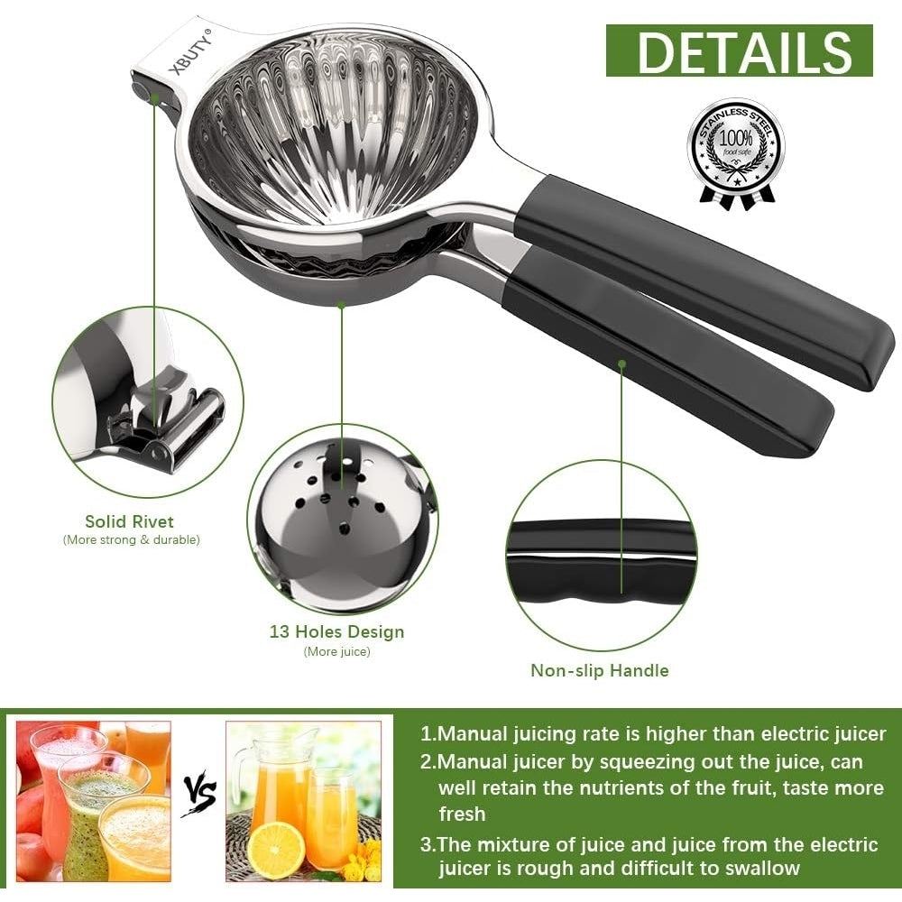 XBUTY Extra Large Lemon Squeezer Stainless Steel Manual Non-Slip Hand-Held Jumbo Citrus Press, Black Image 4