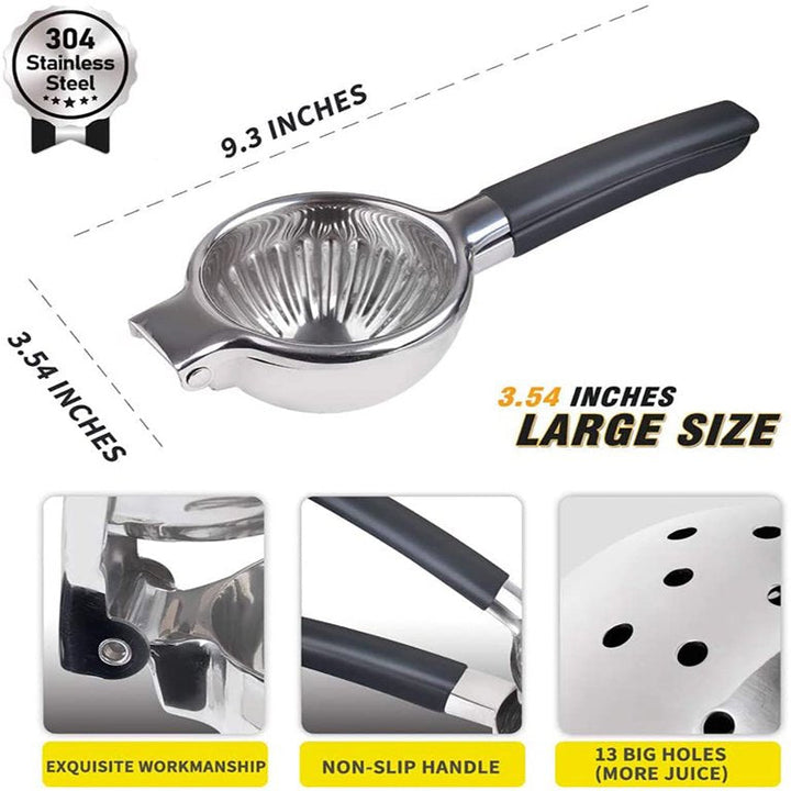 XBUTY Extra Large Lemon Squeezer Stainless Steel Manual Non-Slip Hand-Held Jumbo Citrus Press, Black Image 11