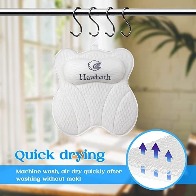 Hawbath Ultra-Soft Bath Pillow  Neck and Back Support with 6 Suction Cups Image 7