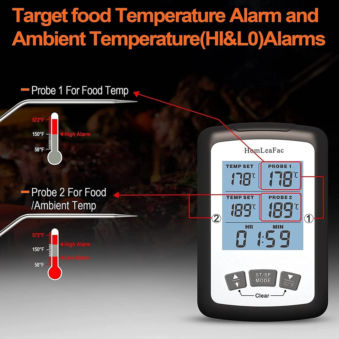 Meat Thermometer, Dual Probe Digital Instant Read Food Thermometer with Alarm and Calibration Function, Large Backlit Image 3