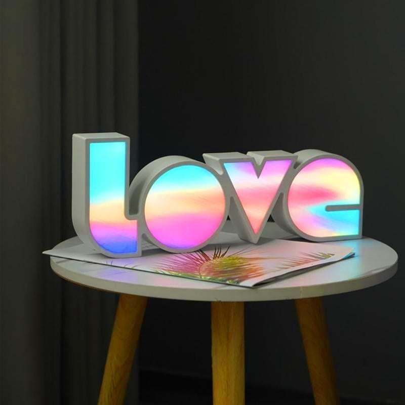 Light Up LED Love Sign Decoration Lights Neon Letters Ambient Lighting, Standing/Hanging, Battery and USB Power, Rainbow Image 2