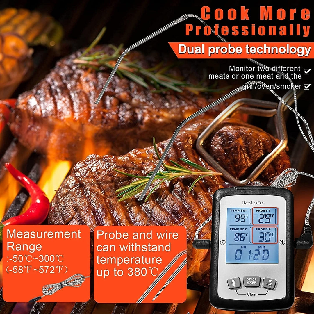 Meat Thermometer, Dual Probe Digital Instant Read Food Thermometer with Alarm and Calibration Function, Large Backlit Image 7