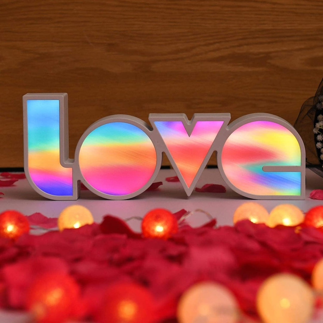 Light Up LED Love Sign Decoration Lights Neon Letters Ambient Lighting, Standing/Hanging, Battery and USB Power, Rainbow Image 8