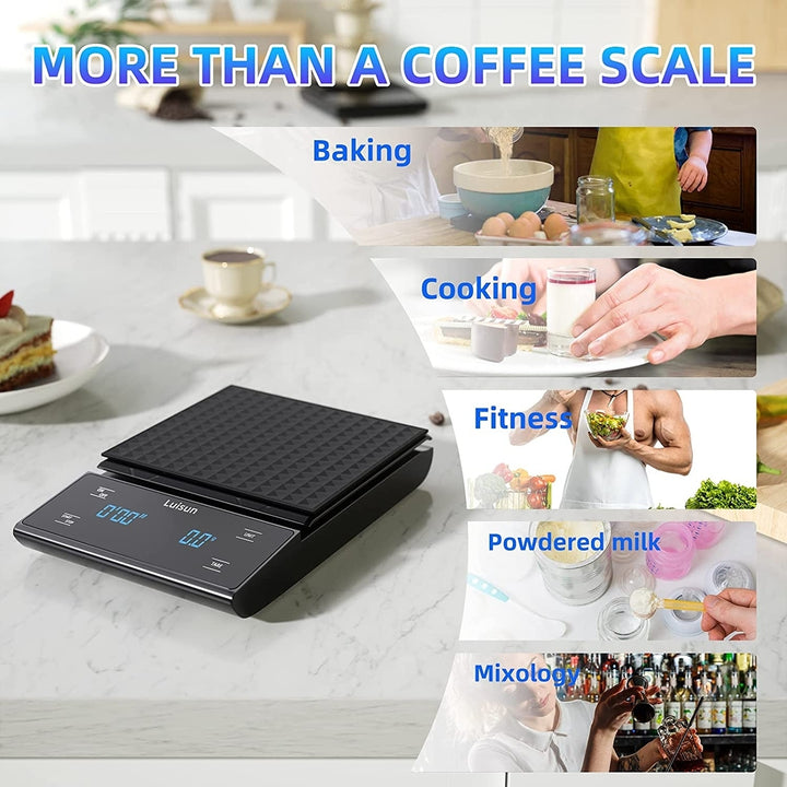 Luisun Coffee Scale with Timer, Digital Espresso Coffee Scale Pour Over Drip, 3kg/0.1g High Precision with Back-Lit LCD Image 3