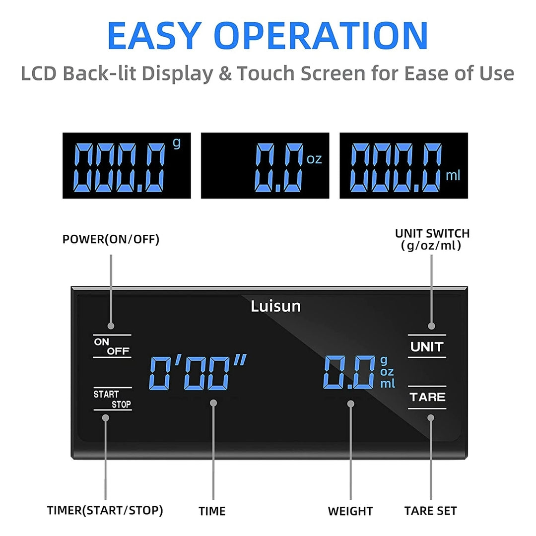 Luisun Coffee Scale with Timer, Digital Espresso Coffee Scale Pour Over Drip, 3kg/0.1g High Precision with Back-Lit LCD Image 4