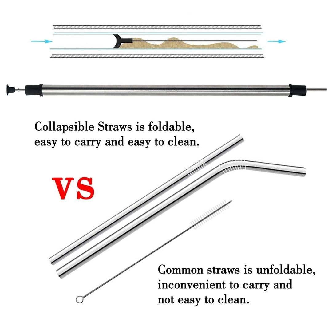 (2 Pack) Folding Drinking Straw Stainless Steel Collapsible Reusable Stainless Straw Drinking Straws Portable with Hard Image 5