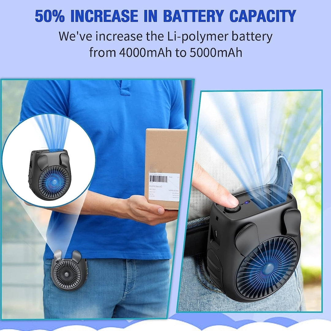 2-in-1 Portable Waist Clip Fan, Rechargeable Belt Fan, 5000mAh Battery Operated USB Fan up to 13H, 3 Speeds Image 3