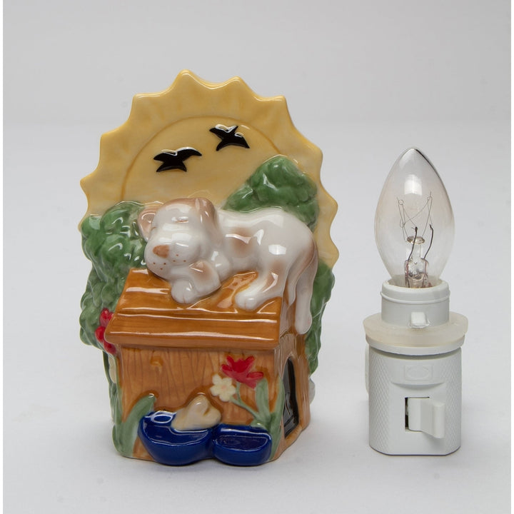 Ceramic Dog Nightlight 3x2x4.25 Sleeping Dog on Doghouse Gift Image 3