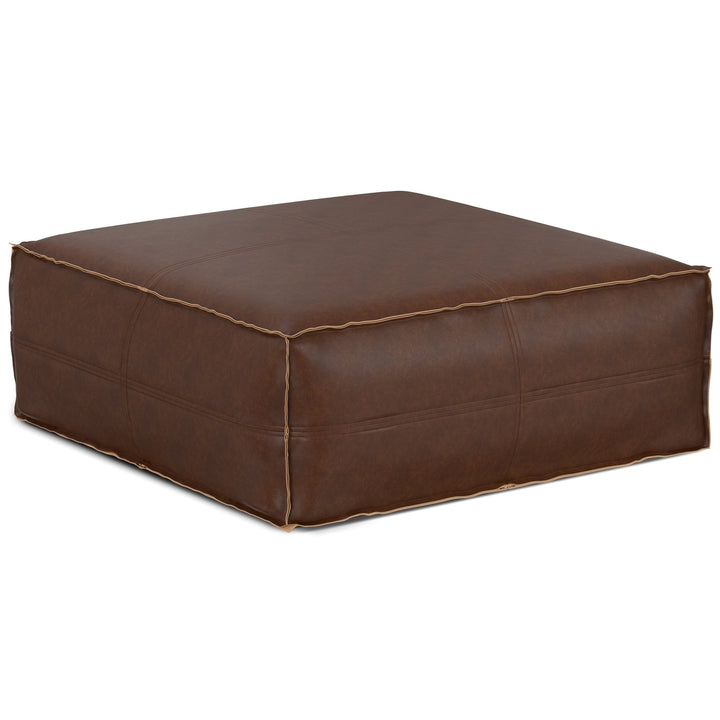 Brody Extra Large Pouf Distressed Dark Brown Vegan Leather Lightweight Seating Image 1