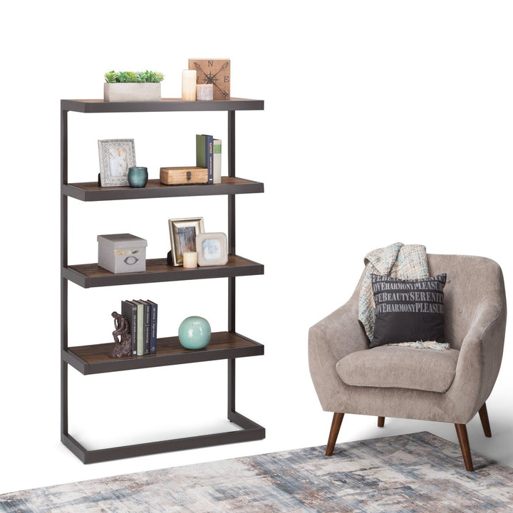 Erina Bookcase Acacia Wood 4 Shelves Black Frame 66 Inch Modern Industrial Image 4