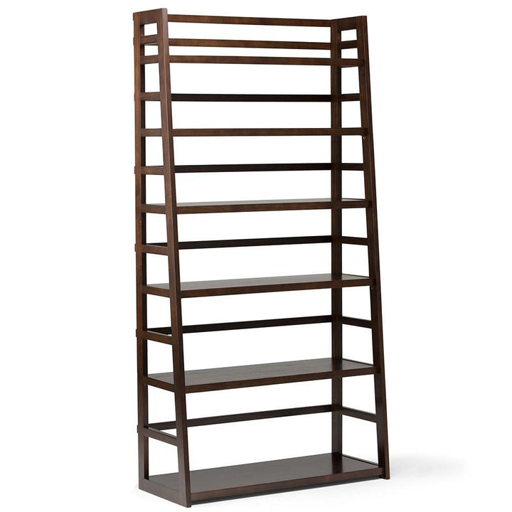 Acadian Wide Ladder Shelf Bookcase Solid Wood Rustic 36x16x72 Storage Unit Image 1