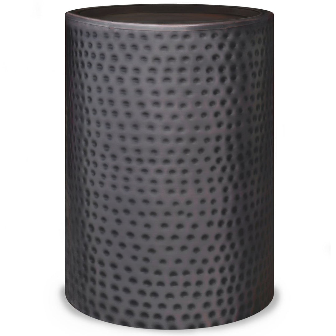 Corbin Metal Side Table Hammered Surface Cylinder Design Living Room Bedroom Image 1