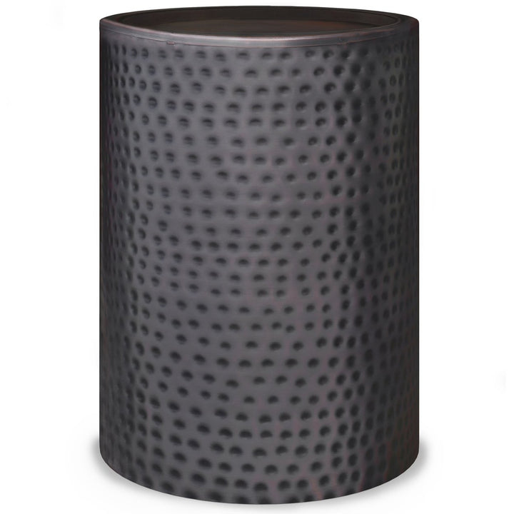 Corbin Metal Side Table Hammered Surface Cylinder Design Living Room Bedroom Image 1