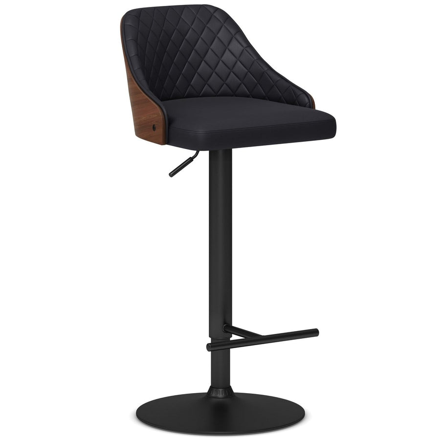 Edwin Adjustable Bar Stool Black Wood Veneer Cushion High Back Gas Lift 360 Swivel Image 1