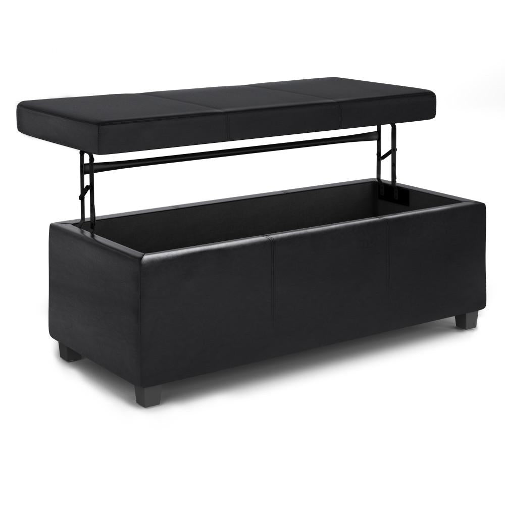 Avalon Lift Top Storage Ottoman Vegan Leather 20x44 Modern Living Room Furniture Image 3