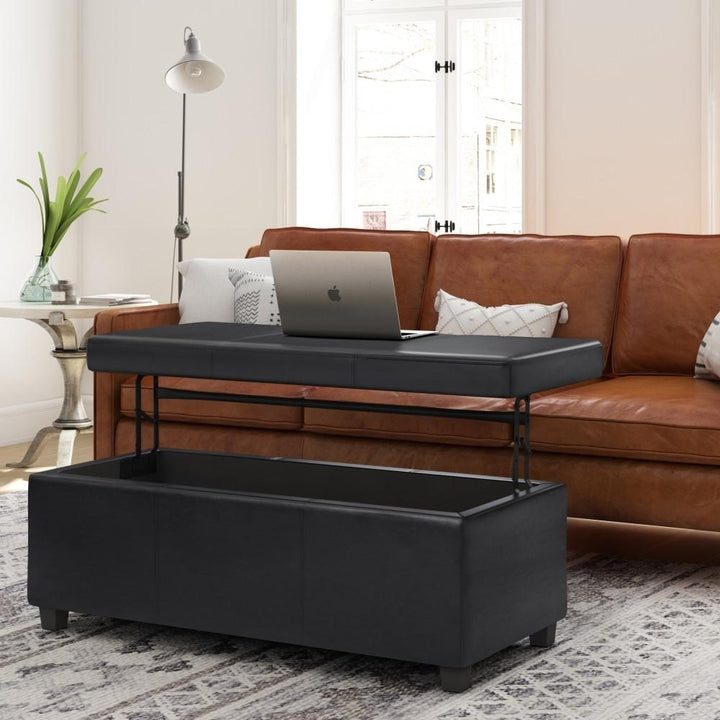 Avalon Lift Top Storage Ottoman Vegan Leather 20x44 Modern Living Room Furniture Image 4