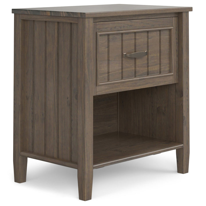 Lev Bedside Table Solid Wood Nightstand with Drawer and Open Shelf Modern Design Image 1