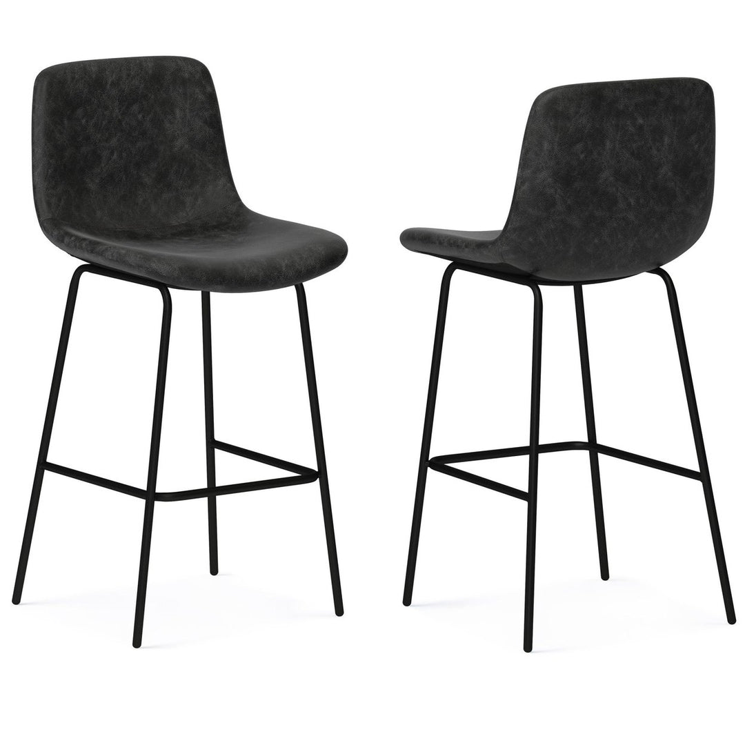 Jolie Bar Stool Set of 2 Lightweight Upholstered Bucket Seat Metal Base Black Image 1