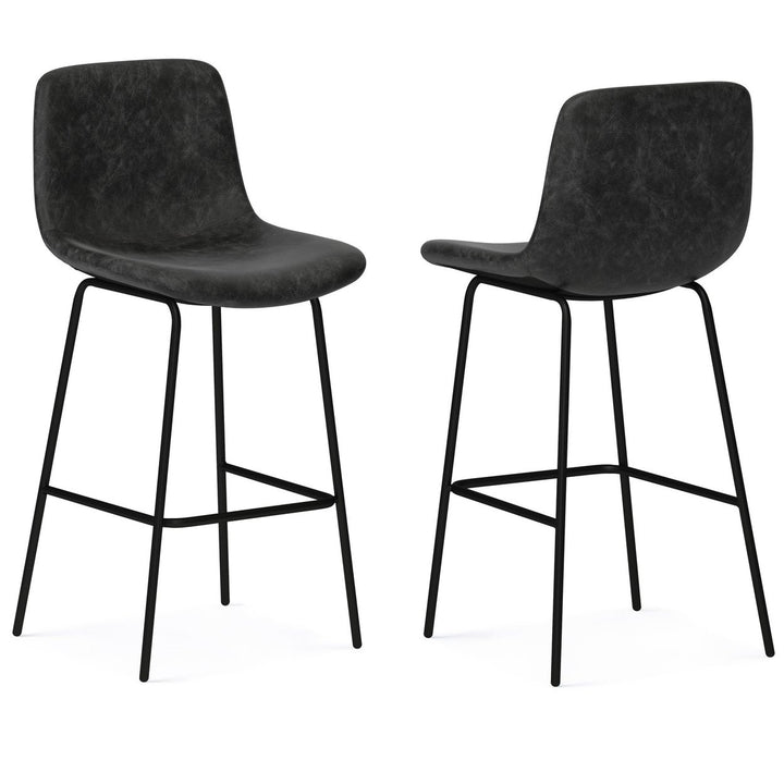 Jolie Bar Stool Set of 2 Lightweight Upholstered Bucket Seat Metal Base Black Image 1