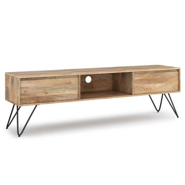 Hunter 68 Inch Mango Wood TV Media Stand Industrial Design with Metal Legs Image 1