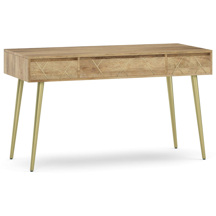 Jager Desk Mango Wood with Brass Inlay and Soft Close Drawers Home Office Furniture Image 1