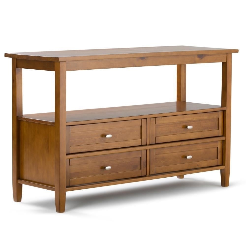 Warm Shaker Console Table 48 inch Solid Wood with 4 Drawers and Open Shelf Image 1