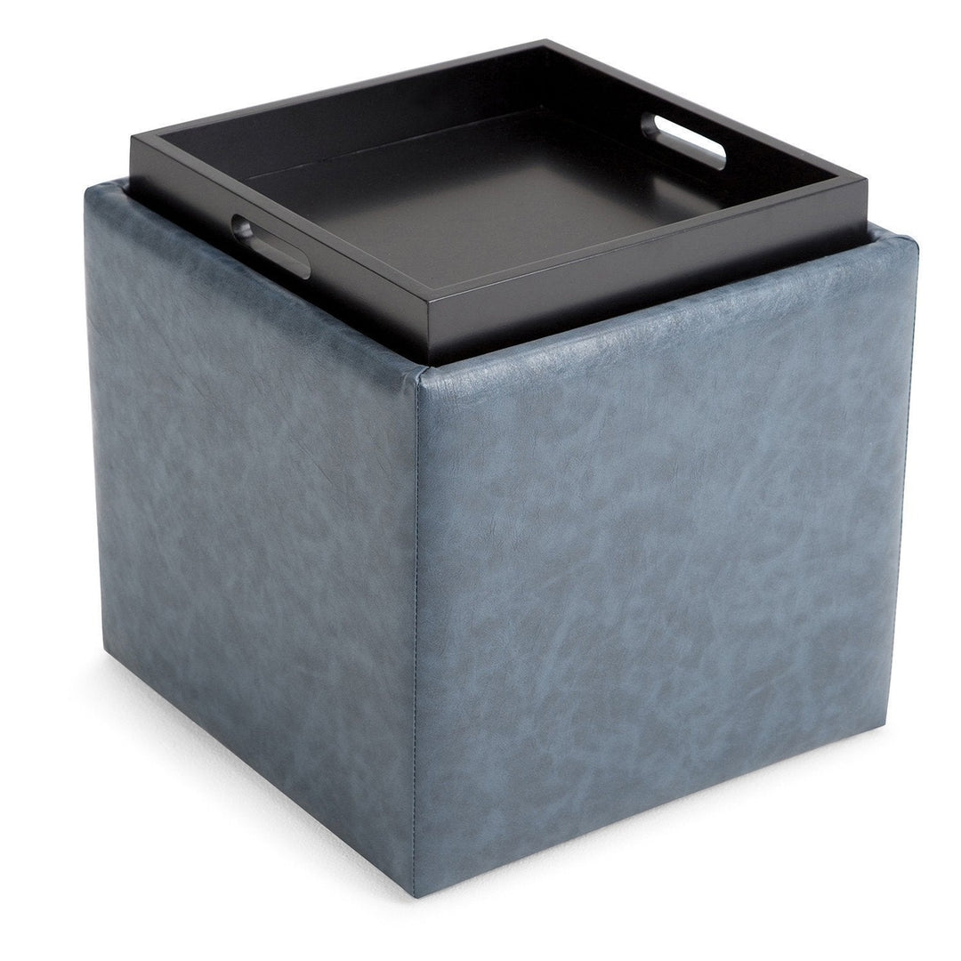 Rockwood Cube Storage Ottoman Vegan Leather Multi-Functional Tray 16.9 Inch Image 1