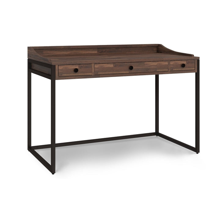 Ralston Small Desk Acacia Wood Industrial Style with Keyboard Tray and Drawers Image 1